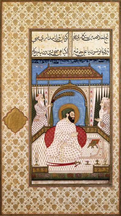 Een soefi-heerser leest een Koran op een terras, ca. 1700 door Indian School