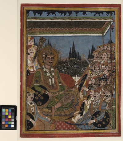 Een prins in darbar onder een baldakijn door Indian School