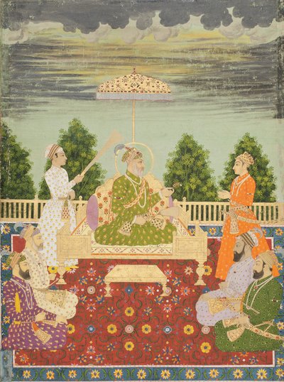 Bahadur Shah met zijn vier zonen en een kleinzoon, ca. 1710 door Indian School