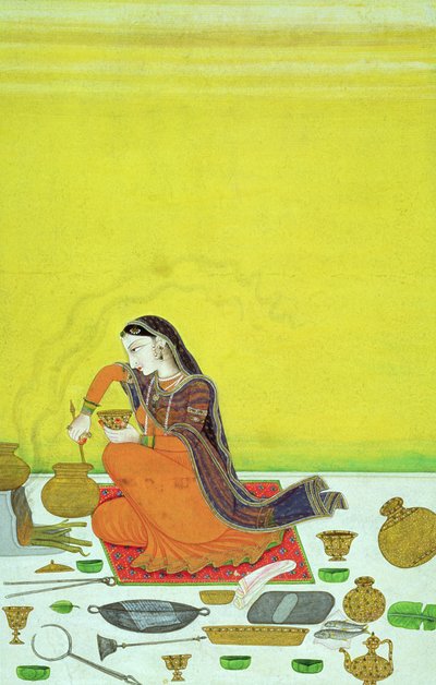 CBL In 11B.30 Een dame bereidt een maaltijd, miniatuur uit een Bhagavata Purana serie, Kangra, c.1810 door Indian School