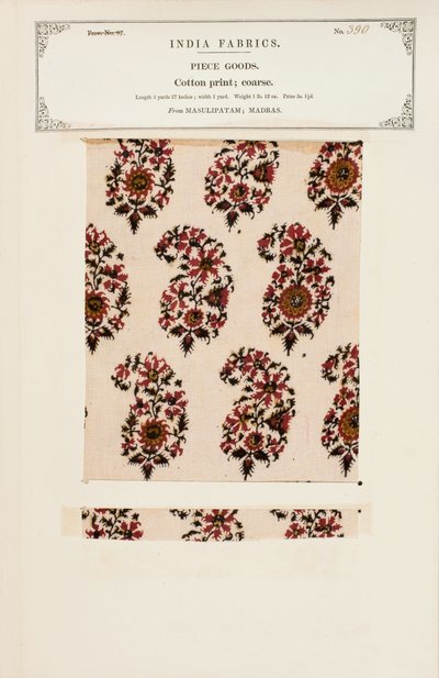 Grof katoenprintmonster uit Masulipatam in Madras, uit De Collectie van de Textielfabrikanten van India, door John Forbes Watson, gepubliceerd in 1866 door Indian School