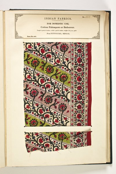Katoenen Palempore of bedekking, Fatehgarh, Uttar Pradesh, India, voor huishoudelijk gebruik, nr. 152 uit "The Collection of the Textile Manufacturers of India", door John Forbes Watson, gepubliceerd in 1866 door Indian School