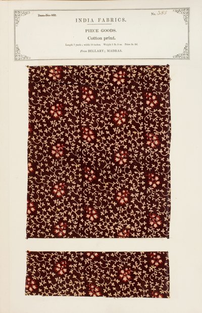 Katoenprintmonster uit Bellary in Madras, uit De Collectie van de Textielfabrikanten van India, door John Forbes Watson, gepubliceerd in 1866 door Indian School