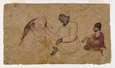 Tekening van Drie Zittende Figuren, ca. 1750 door Indian School