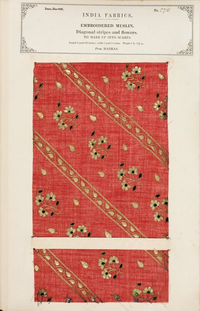 Geborduurd mousselinemonster uit Madras, uit The Collection of the Textile Manufacturers of India, door John Forbes Watson, gepubliceerd in 1866 door Indian School