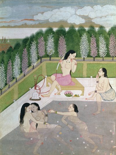 Meisjes baden, Pahari-stijl, Kangra-school, Himachel Pradesh, 18e eeuw door Indian School