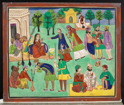 Gouache door een Amritsar-kunstenaar die het roken van Charras, een soort Indiase hennep geïmporteerd in Noord-India uit Oost-Turkestan, ca. 1870 door Indian School