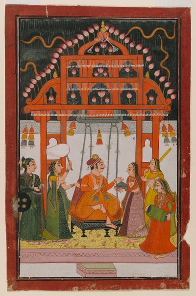 Hindola Raga, pagina uit een verspreide Ragamala-serie door Indian School