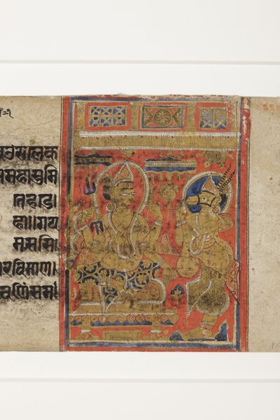 Indra beveelt Hanjhaigansesin om het embryo over te brengen, uit de Kalpasutra door Indian School