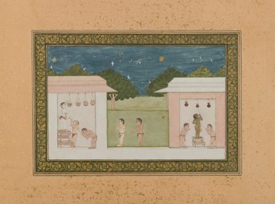 Krishna Steelt Kwark, ca. 1775 door Indian School
