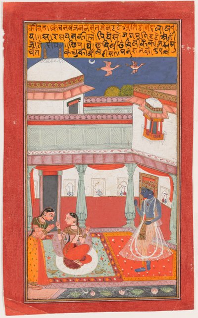 Krishna en Radha met een Sakhi door Indian School