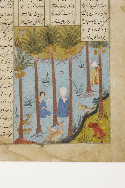 Laila bezoekt Majnun in een palmbos, c.1475 door Indian School