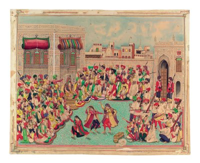 Maharaja Sher Singh en metgezellen kijken naar een dansvoorstelling door Indian School