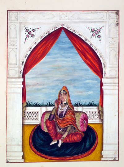 Maharani Chand Kaur, uit Het Koninkrijk van Punjab, zijn Heersers en Hoofden, deel I, een deel van 27 aquarelstudies door een onbekende Indiase kunstenaar, ca. 1840 door Indian School