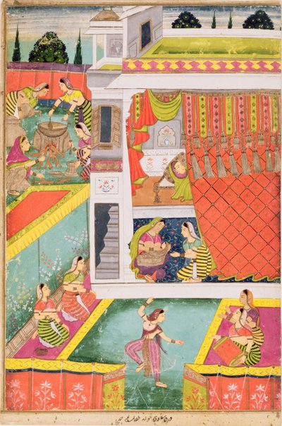 Miniatuurschilderij ter viering van de geboorte van een kind, mogelijk Aurangabad, Deccan door Indian School