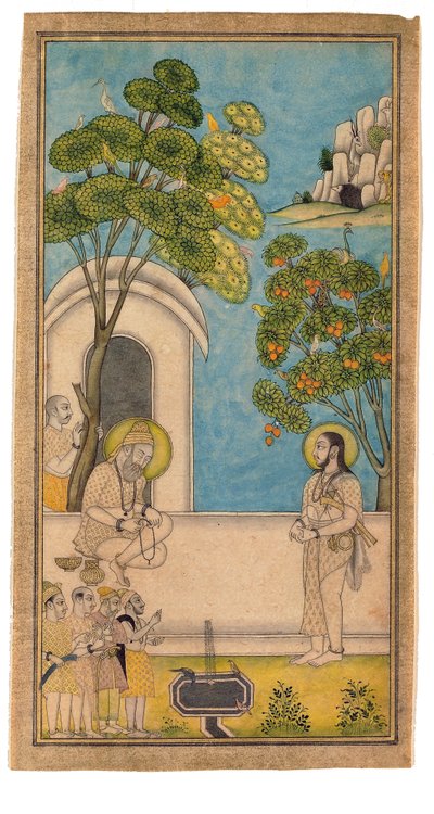Een heilige man bezoekt een andere, 1700-25 door Indian School