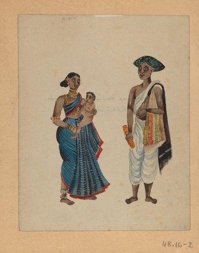 Een van een set van negen afbeeldingen die Indiërs in verschillende beroepen tonen door Indian School