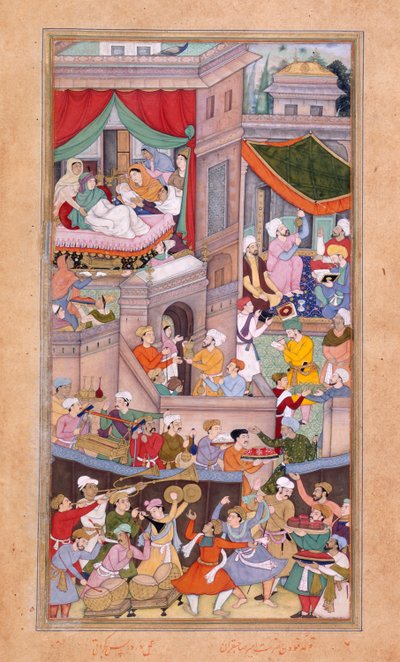 Astrologen die horoscopen maken tijdens de vieringen voor de geboorte van Timur (1336) door Surdas Gujarati door Indian School