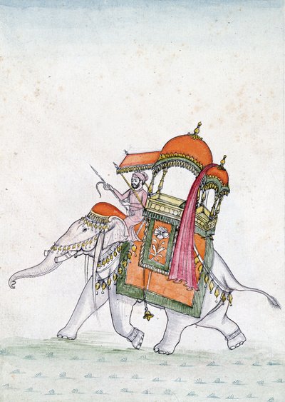 Portret van een man die op een olifant rijdt, begin 19e eeuw door Indian School