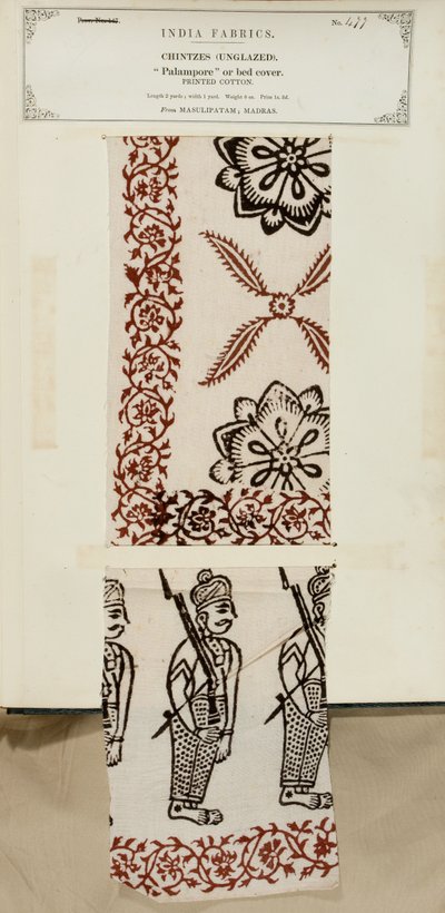 Gedrukt katoenen palampore of bedekkingmonster uit Masulipatam in Madras, uit De Collectie van de Textielfabrikanten van India, door John Forbes Watson, gepubliceerd in 1866 door Indian School