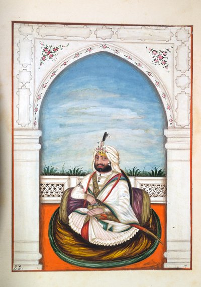 Sirdir Ajit Singh, uit Het Koninkrijk van Punjab, zijn Heersers en Hoofden, deel I, een deel van 27 aquarelstudies door een onbekende Indiase kunstenaar, ca. 1840 door Indian School