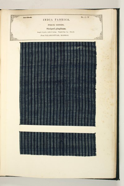 Gestreepte Gingham, Palamcottah, Madras, Stukgoederen, uit De Collectie van de Textielfabrikanten van India, door John Forbes Watson, uitgegeven in 1866 door Indian School
