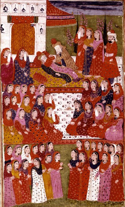 De Dood van Abu Bakr, illustratie uit Hamla-i-Haydari, door Mirza Muhammad Rafi Bazil, 1808 door Indian School