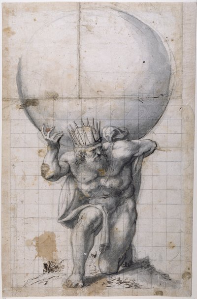 Atlas: achterluik of scène van reliëf door Inigo Jones