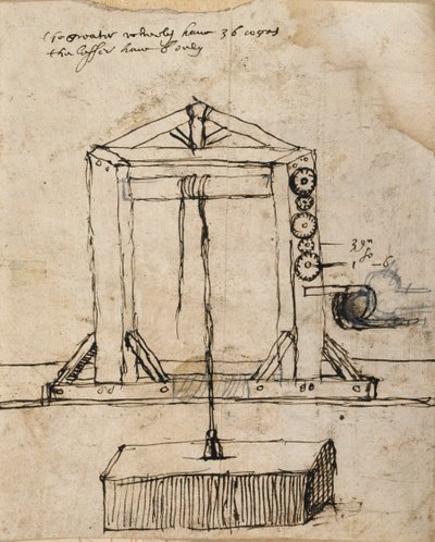 Diagram voor een katrol die metselwerk optilt door Inigo Jones