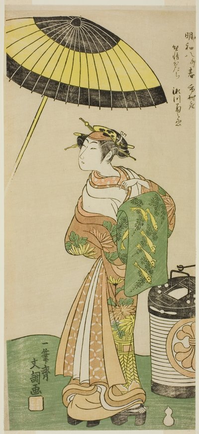 De acteur Segawa Kikunojo II als de courtisane Hitachi in deel twee van het toneelstuk Wada Sakamori Osame no Mitsugumi (Wada