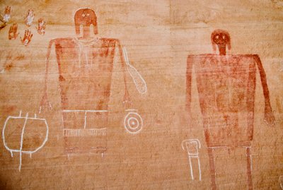 Rotstekeningen van de Anasazi en andere pueblo-bewonende vroege bewoners van de Four Corners door Ira Block