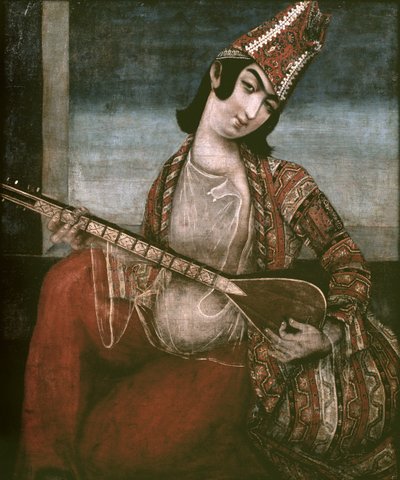 Jonge Vrouw die Gitaar Speelt door Iranian School