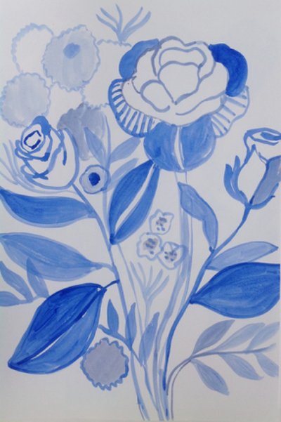 Blauw bloemenboeket door Iria Fernandez