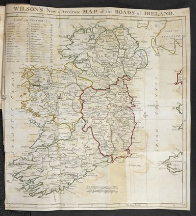 Kaart van wegen in Ierland, uit 