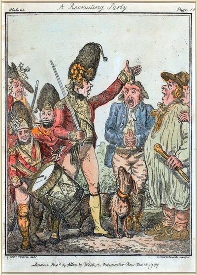 Een rekruteringspartij door Isaac (after) Cruikshank