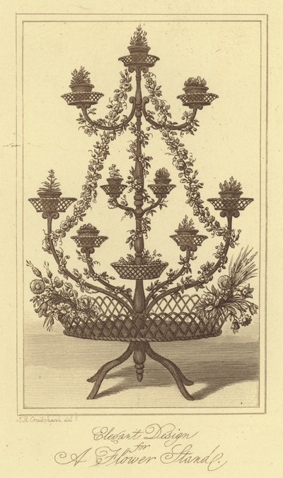 Elegante Ontwerp voor een Bloemenstandaard (gravure) door Isaac (after) Cruikshank