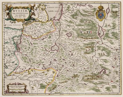 Kaart van West-Rusland uit: Partes Septentrionalis et Orientalis door Isaac Abrahamsz. Massa