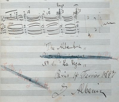 Bladmuziek voor de pianosuite La Vega met handtekening van Isaac Albeniz door Isaac Albeniz