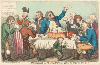 Zeichnung für den Zwölften-Kuchen in St. Annes Hill door Isaac Cruikshank
