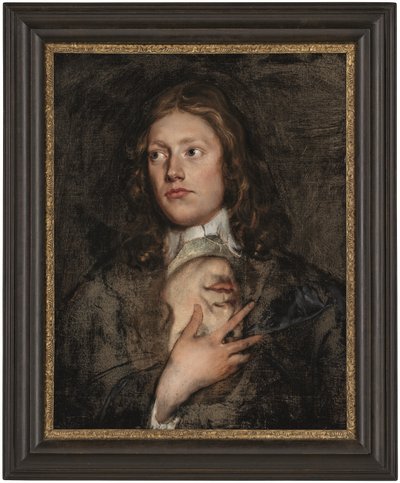 Portret van een heer, buste-lengte, met een ander portret eronder door Isaac Fuller