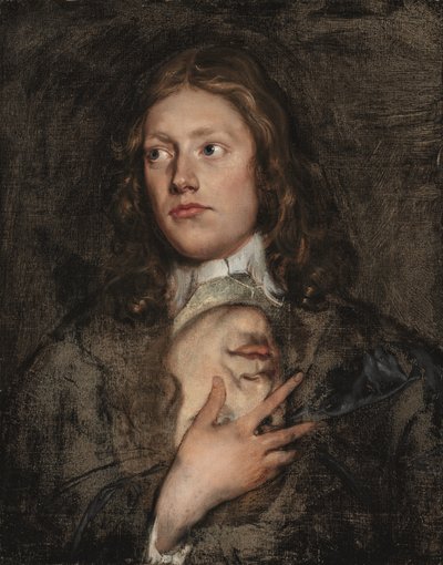 Portret van een heer, borstbeeld, met een verder portret eronder door Isaac Fuller