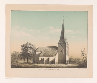 Gezicht op kerk te Emmen door Isaac Reijnders Sz.
