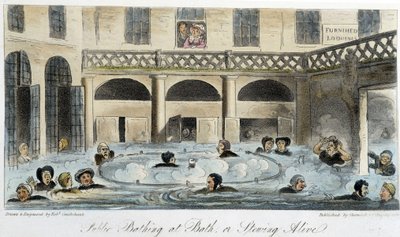 Openbaar bad in Londen - in "The English Spy" door Charles Molloy Westmacott, tekening door Robert Cruikshank, Londense editie door Isaac Robert Cruikshank