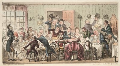 De Zondagse Gewone van de Burgers bij de Gate House Highgate; of, elke Varken naar zijn eigen Appel, uit The English Spy, gepubliceerd 1824 door Isaac Robert Cruikshank