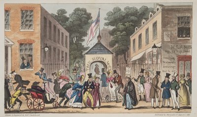 De Koninklijke Bronnen, Cheltenham of Spasmodische aandoeningen door Spa Water, uit The English Spy, gepubliceerd 1824 door Isaac Robert Cruikshank