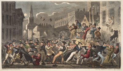 Stad en toga, uit The English Spy, gepubliceerd 1824 door Isaac Robert Cruikshank