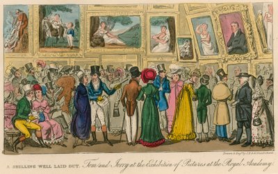 Een shilling goed besteed: Tom en Jerry op de tentoonstelling van schilderijen in de Royal Academy door Isaac, Robert and George Cruikshank