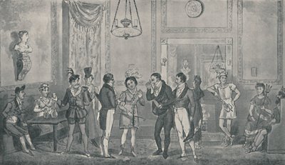 De Groene Kamer in het Drury Lane Theater, 1821, 1920 door Isaac, Robert and George Cruikshank