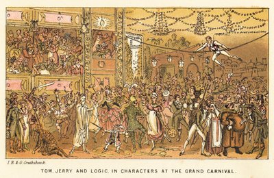 Tom, Jerry en Logic, in karakter bij het Grote Carnaval door Isaac, Robert and George Cruikshank