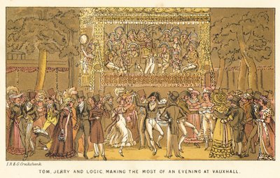 Tom, Jerry en Logic, maken het meeste van een avond in Vauxhall door Isaac, Robert and George Cruikshank